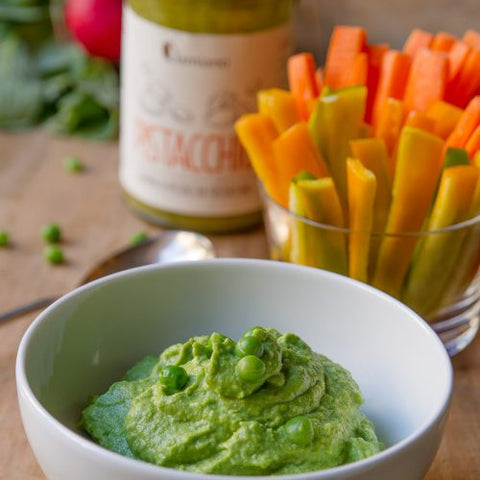 Recette image Hummus di piselli e pistacchi con verdure fresche
